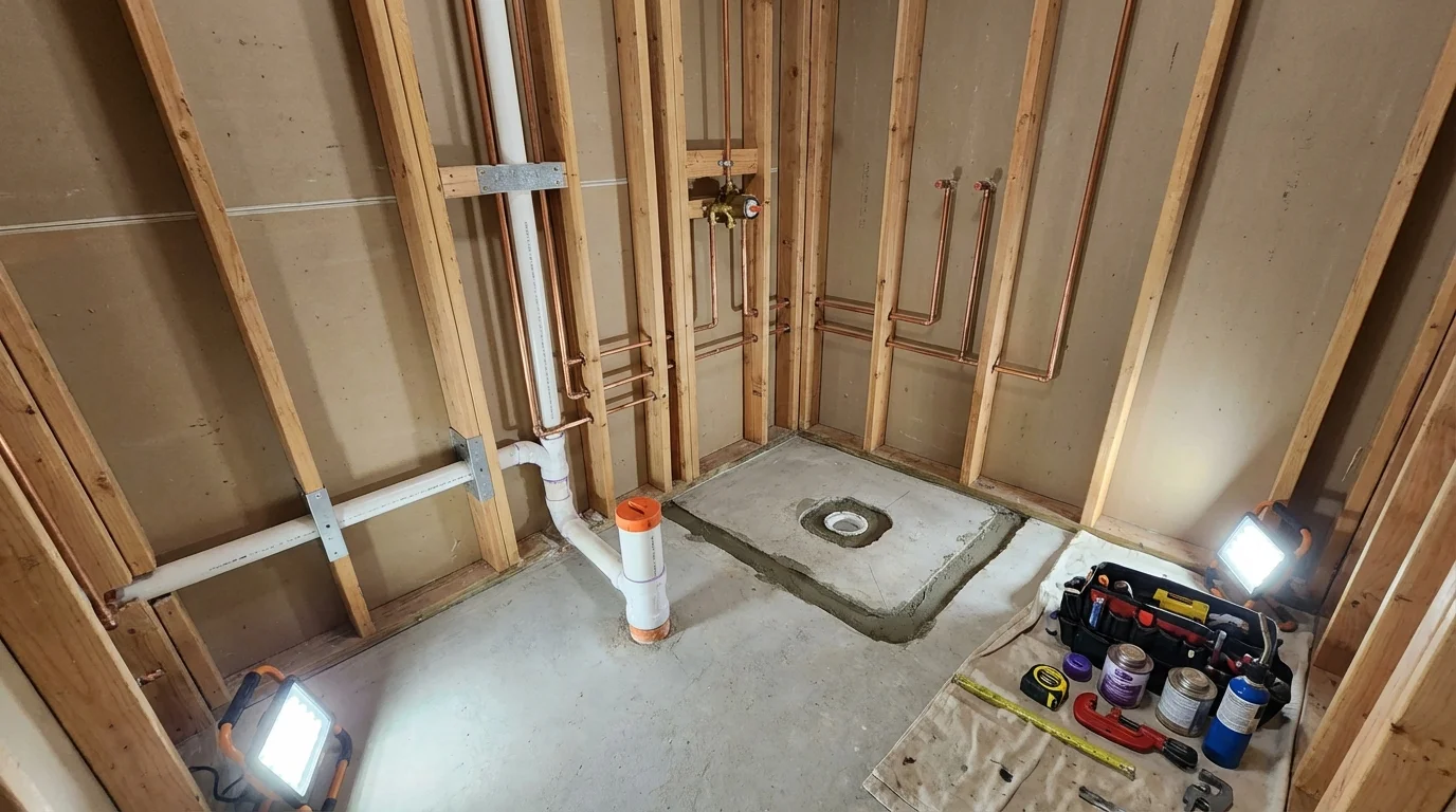Bathroom rough-in plumbing during remodel by Johns Plumbing LLC in Chiefland