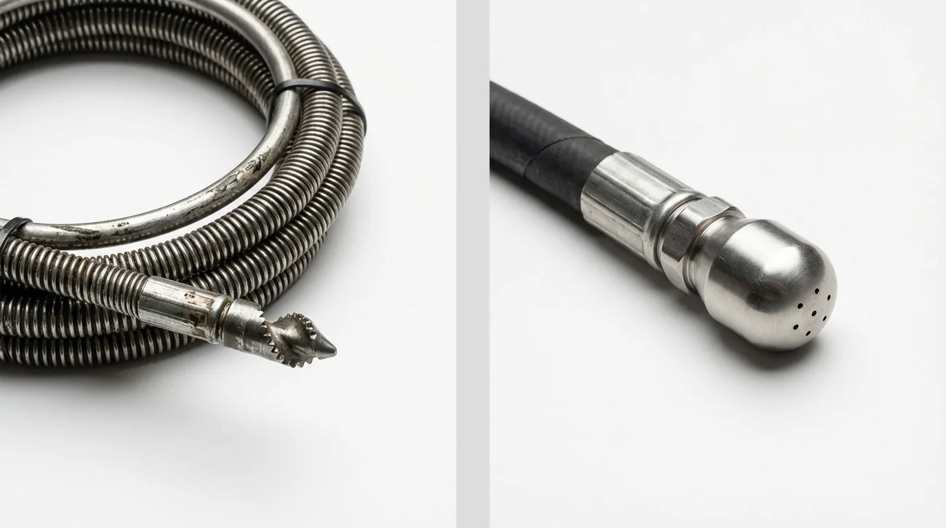 Drain snake cable and hydro jetting nozzle used for drain cleaning in Chiefland, FL